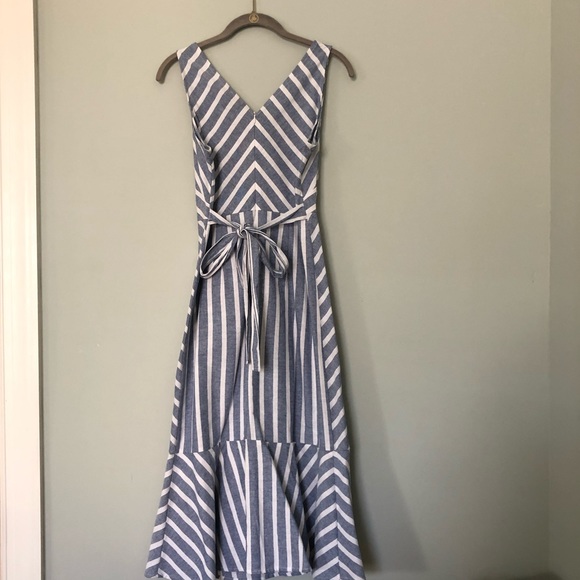 Blue and White Striped Dress with Tie Back - Picture 2 of 5